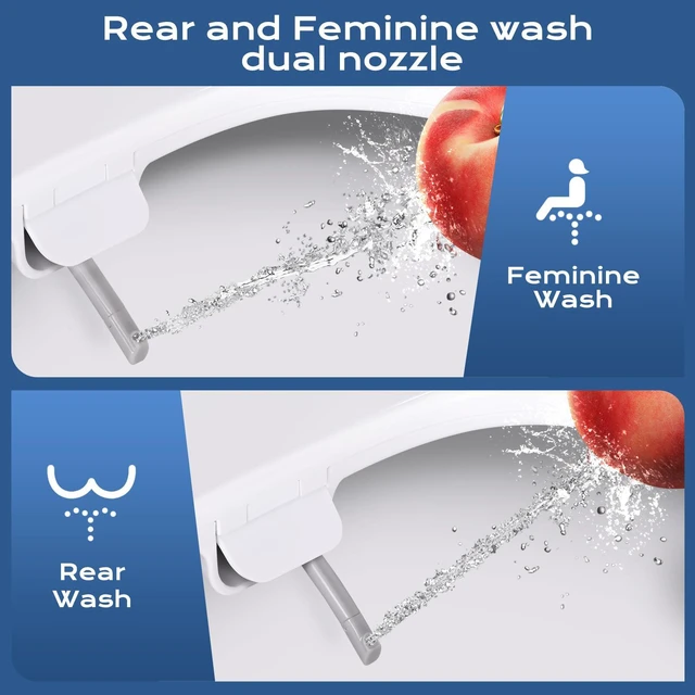 Alt view image 2 of 7 - Elongated Bidet Toilet Seat with Quiet-Close, Non-Electric Bidet Mode with Dual Nozzles, Fit Elongated Toilet Seat, Adjustable Water Pressure with Brass inlet (Elongated)