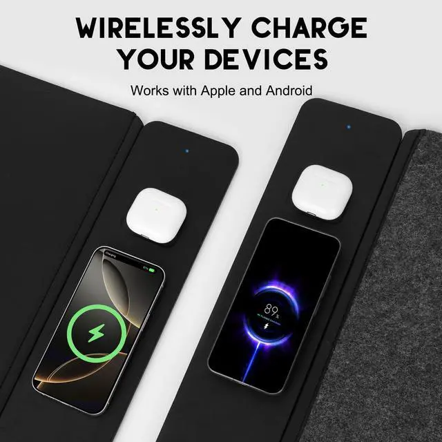 Alt view image 5 of 7 - Wireless Charging Mouse Pad, QI2 Compatible Dual Fast Charger, Replaceable Felt & Leather Desk Mat, for Office & Gaming, Large Surface, iPhone & Android Compatible (Felt)