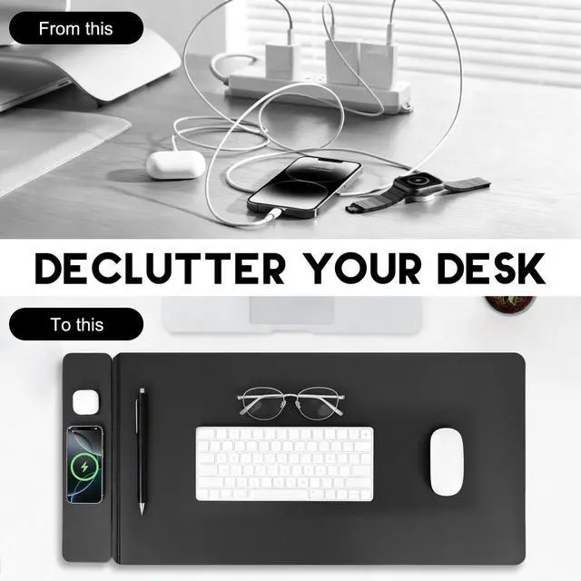 Alt view image 6 of 7 - Wireless Charging Mouse Pad, QI2 Compatible Dual Fast Charger, Replaceable Felt & Leather Desk Mat, for Office & Gaming, Large Surface, iPhone & Android Compatible (Felt)