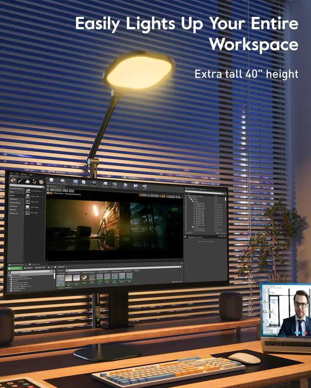 Alt view image 5 of 7 - Led Desk Lamps for Home Office with Base, Tall Desk Lamp with 50 Light Modes & Memory and Timer Func Computer Light, Flexible Adjustable Table Lamps for Video Conference, Architect or Study( Black)