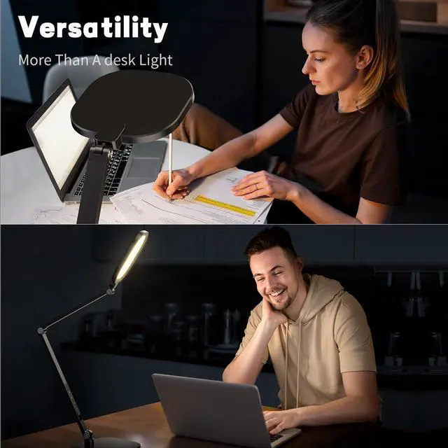 Alt view image 2 of 7 - LED Desk Lamp for Home Office, Eye-Caring Modern Desk Light, 3 Color Temperature 10 Brightness Computer Light, Dimmable Desk Light with Memory & Timer Func, Metal Swing Arm Table Lamp