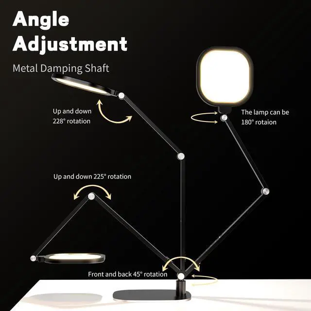 Alt view image 5 of 7 - LED Desk Lamp for Home Office, Eye-Caring Modern Desk Light, 3 Color Temperature 10 Brightness Computer Light, Dimmable Desk Light with Memory & Timer Func, Metal Swing Arm Table Lamp