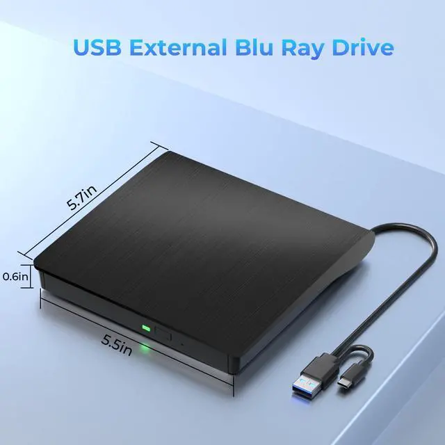 Alt view image 5 of 7 - External Blu Ray Drive, Support 50G Disc Read/Write Bluray Drives, Portable 3D Blu Ray Burner with USB 3.0 and Type-C, Blu Ray Reader Suitable for Windows XP/7/8/10/11 MacOS for Laptop, Desktop, Mac