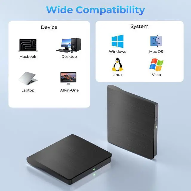 Alt view image 7 of 7 - External Blu Ray Drive, Support 50G Disc Read/Write Bluray Drives, Portable 3D Blu Ray Burner with USB 3.0 and Type-C, Blu Ray Reader Suitable for Windows XP/7/8/10/11 MacOS for Laptop, Desktop, Mac