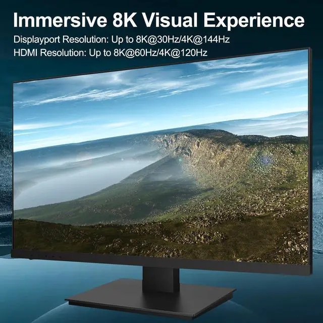 Alt view image 4 of 7 - 8K KVM Switch 3 Monitors 2 Computers Triple Monitor 2 Displayport 1.4 and HDMI 2.1 USB 3.0 KVM Switches, DP 1.4 Supports 8K@30Hz/4K@144Hz, HDMI Supports Max 8K@60Hz /4K@120Hz with Wired Remote Control