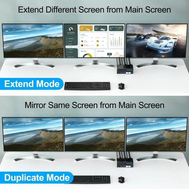 Alt view image 6 of 7 - 8K KVM Switch 3 Monitors 2 Computers Triple Monitor 2 Displayport 1.4 and HDMI 2.1 USB 3.0 KVM Switches, DP 1.4 Supports 8K@30Hz/4K@144Hz, HDMI Supports Max 8K@60Hz /4K@120Hz with Wired Remote Control
