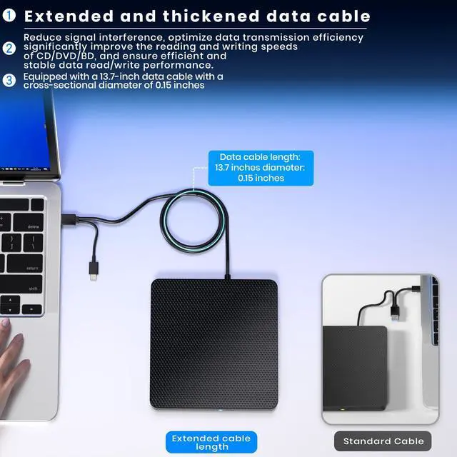 Alt view image 6 of 6 - External Compatible Blu ray Drive Player Read/Write Compatible Bluray Burner Compatible USB 3.0 and Type-C DVD Burner Blu-ray/DVD/CD, BD Drive, Windows 7-11 & Mac, PC M-DISCBlack