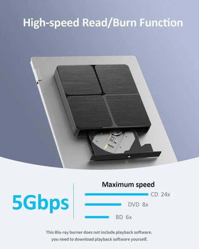 Alt view image 2 of 7 - External Blu ray Drive, USB 3.0 & Type C Bluray Burner, External Blueray/DVD Drive for PC, External CD DVD Blu Ray Reader Writer Compatible with Windows XP/7/8/10/11, Linux, Mac OS
