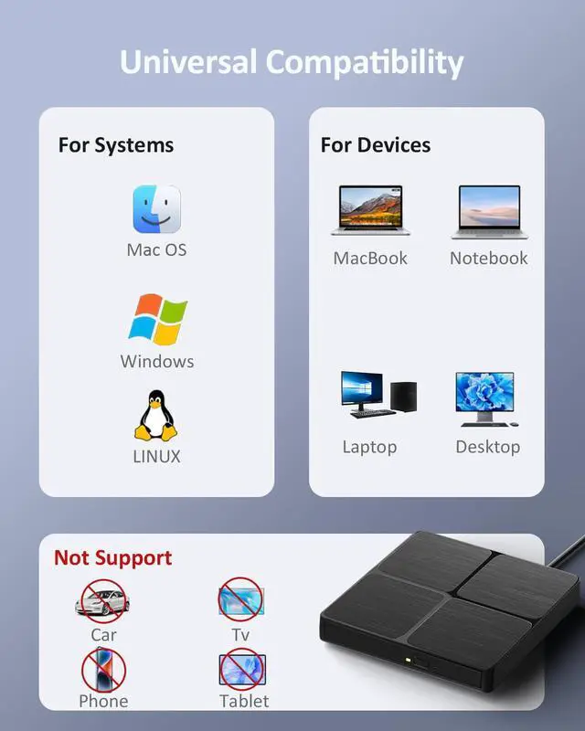 Alt view image 6 of 7 - External Blu ray Drive, USB 3.0 & Type C Bluray Burner, External Blueray/DVD Drive for PC, External CD DVD Blu Ray Reader Writer Compatible with Windows XP/7/8/10/11, Linux, Mac OS