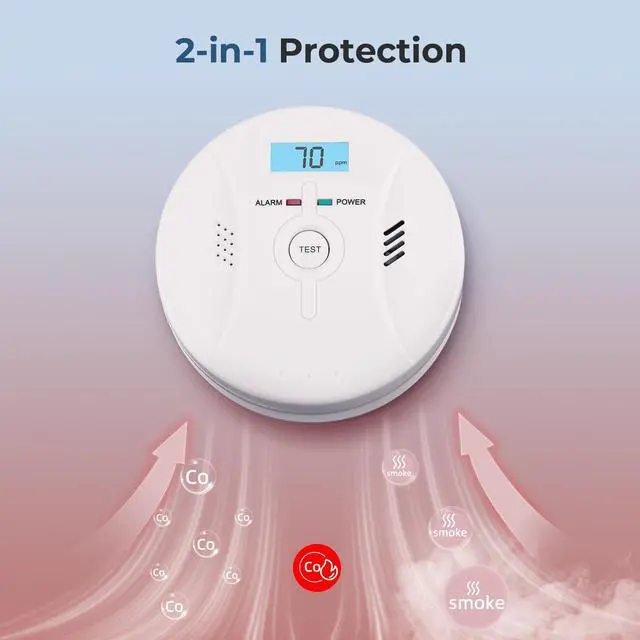 Alt view image 2 of 7 - Smoke and Carbon Monoxide Detector, Combination Smoke Alarm and Carbon Monoxide Detector Battery Powered, CO Detector Alarm with Sensitive Sensor, Sound Warning and LCD Display, CDR-803