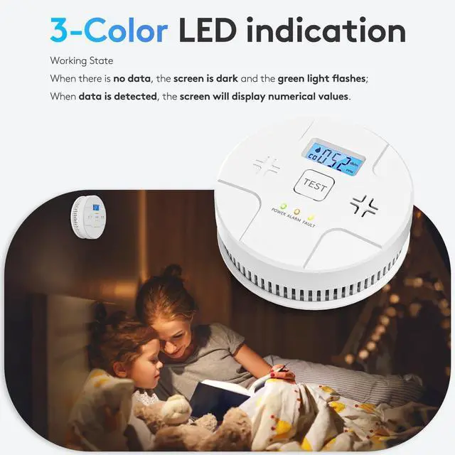Alt view image 6 of 7 - 5 Packs,Smoke Detector Carbon Monoxide Detector Combo,2-in-1 Detection,85 dB Alarm,LED Indication,LCD Digital Displays,Battery Operated,(Includes 3 x 1.5V AA Batteries),Easy to Install,Portable Use