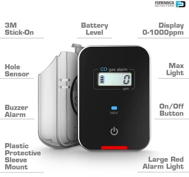 Alt view image 6 of 6 - Car, Vehicle, Aircraft Carbon Monoxide CO Detector | Fast Low-Level 9ppm Alarm | Vehicles, Police, Pilots, Travel, Bus, Trucks | Metal Body, Small 2oz |