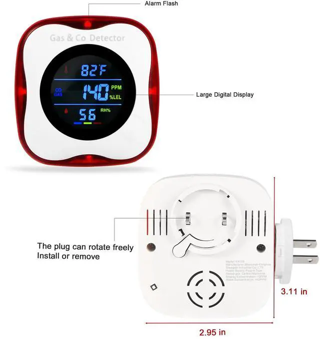 Alt view image 2 of 6 - 2 Packs Plug in Gas & Carbon Monoxide Detectors, 4-in-1 Natural Gas Leak Detector,Carbon Monoxide Alarm,4 Sensor °F&Humidity,CO & Propane Detector for Home,RV