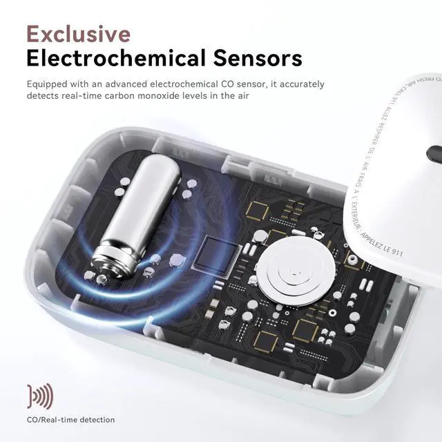 Alt view image 5 of 7 - 2 Packs Carbon Monoxide Detectors Plug in, 10-Year Battery Powered CO Detector with Breathing Light, Portable Traval Carbon Monoxide Alarm for Home/Office/RV