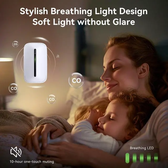 Alt view image 7 of 7 - 2 Packs Carbon Monoxide Detectors Plug in, 10-Year Battery Powered CO Detector with Breathing Light, Portable Traval Carbon Monoxide Alarm for Home/Office/RV