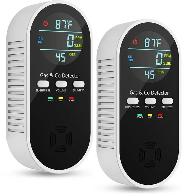 Main image of 5-in-1 Carbon Monoxide Detectors, Natural Gas Leak Detector, Plug-in & Battery Backup Co Detector, HD Digital Display, CO Gas Temp Humidity Sensor, 2-Pcs, Black