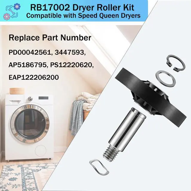 Alt view image 4 of 7 - Dryer Repair Kit with RB170002 Dryer Roller Kit & D511255P Dryer Cylinder Belt & RB170003 Dryer Drum Glide Kit & D516792 Dryer ldler Pulley - Compatible with Speed Queen 1992 and Newer Dryer