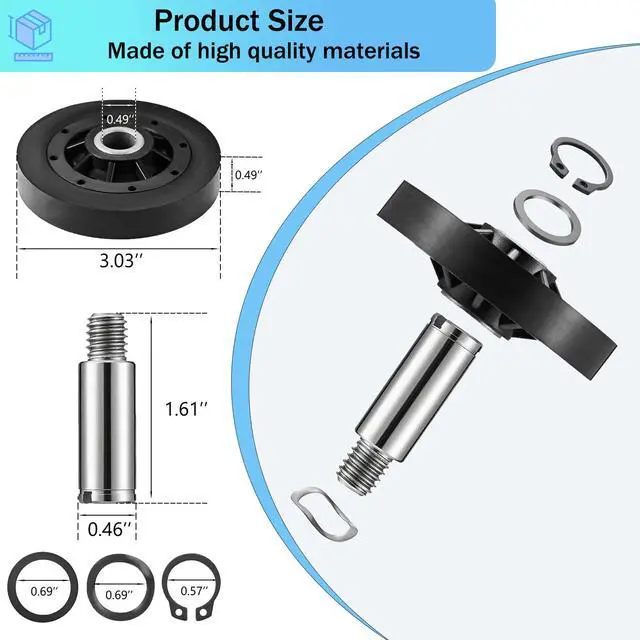 Alt view image 2 of 7 - Dryer Repair Kit with RB170002 Dryer Roller Kit & D511255P Dryer Cylinder Belt & RB170003 Dryer Drum Glide Kit & D516792 Dryer ldler Pulley - Compatible with Speed Queen 1992 and Newer Dryer