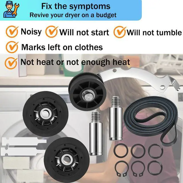 Alt view image 6 of 7 - Dryer Repair Kit with RB170002 Dryer Roller Kit & D511255P Dryer Cylinder Belt & RB170003 Dryer Drum Glide Kit & D516792 Dryer ldler Pulley - Compatible with Speed Queen 1992 and Newer Dryer