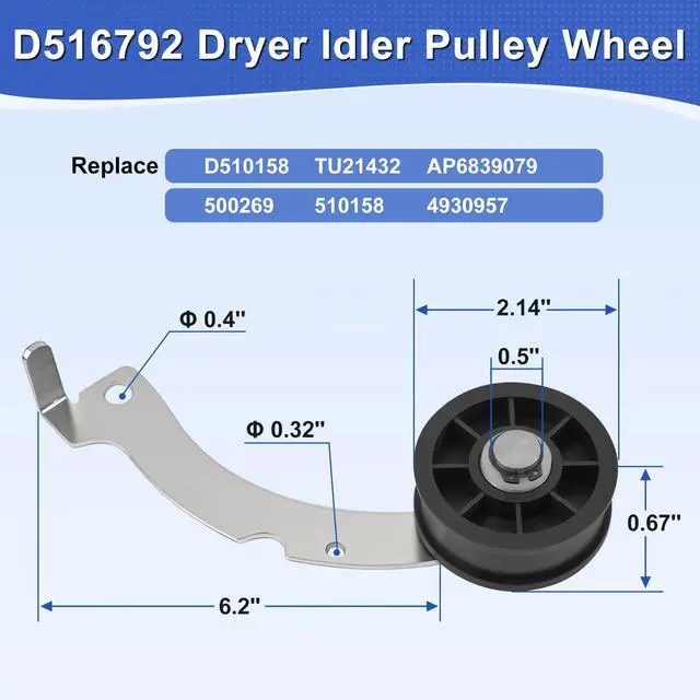 Alt view image 4 of 7 - Upgraded Dryer Rebuild Kit Compatible with Speed Queen 1992 & Newer SM, Include RB170002 Dryer Roller Kit & D516792 Dryer ldler Pulley & D511255P Dryer Cylinder Belt & RB170003 Dryer Drum Glide Kit