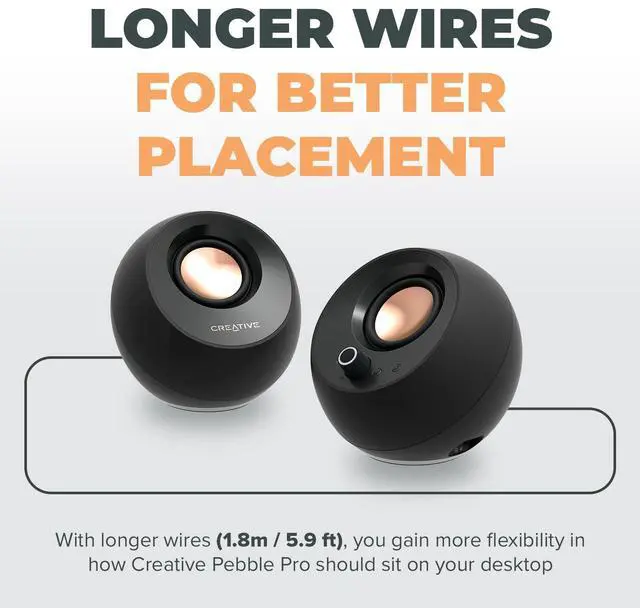 Alt view image 6 of 6 - Pebble Pro (Black) Minimalist 2.0 USB-C Computer Speakers with Bluetooth 5.3 and Customizable RGB Lighting, Clear Dialog and BassFlex Tech, USB Audio, Headset Port, for PC and Mac