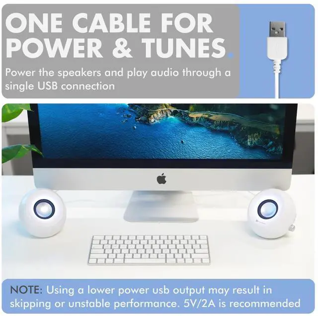 Alt view image 2 of 7 - White Computer Speakers with RGB Lighting, Bluetooth, USB, and AUX - Triple Mode Connection, Dual 2.25" Drivers for Work and Play, Bluetooth Desktop Speakers for PC - White