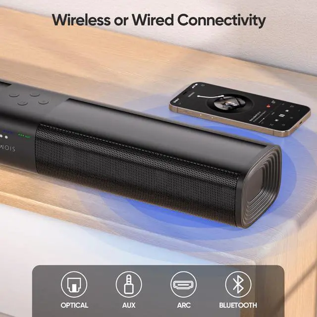 Alt view image 4 of 6 - Sound Bar for Smart TV, 2 in 1 Detachable Home Audio Soundbar Speaker,20 Sound Bar for TV with Optical/AUX/HDMI-ARC/Bluetooth Connection for PC/Gaming/Projectors, Wall Mountable