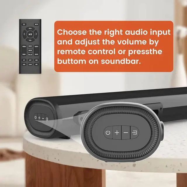 Alt view image 5 of 7 - HDMI Sound Bar for TV, Bluetooth Small TV Soundbar Speaker, Optical/HDMI/Aux/Coax/USB/Bluetooth Connection for TV, PC, Projectors, Includes Remote Control, 16 inch