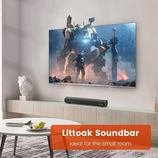 Alt view image 6 of 7 - HDMI Sound Bar for TV, Bluetooth Small TV Soundbar Speaker, Optical/HDMI/Aux/Coax/USB/Bluetooth Connection for TV, PC, Projectors, Includes Remote Control, 16 inch