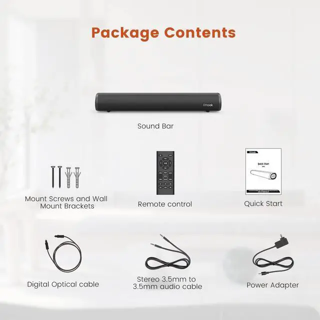 Alt view image 7 of 7 - HDMI Sound Bar for TV, Bluetooth Small TV Soundbar Speaker, Optical/HDMI/Aux/Coax/USB/Bluetooth Connection for TV, PC, Projectors, Includes Remote Control, 16 inch
