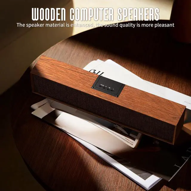Alt view image 3 of 6 - Retro Computer Speakers - Wooden Sound Bar with Bluetooth 5.3 & USB Connectivity | Universal Compatibility for PC, Desktop, Laptop, Monitor, Tablet & Smartphone