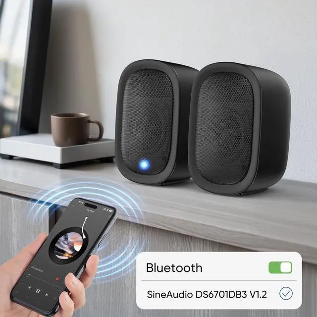 Alt view image 4 of 7 - Powered Bluetooth Bookshelf Speakers for Record Player, 40W Stereo Sound Speakers with 3-Inch Woofer, Dual-Curved Horn Bass Reflex Port and Optical/AUX/TV-ARC for Turntable/PC/TV, Pair