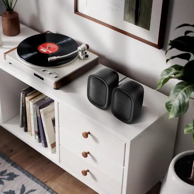 Alt view image 5 of 7 - Powered Bluetooth Bookshelf Speakers for Record Player, 40W Stereo Sound Speakers with 3-Inch Woofer, Dual-Curved Horn Bass Reflex Port and Optical/AUX/TV-ARC for Turntable/PC/TV, Pair