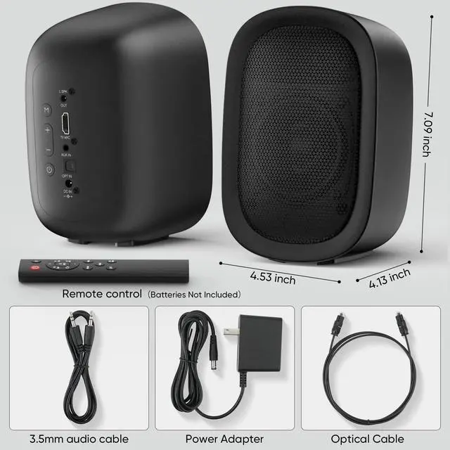 Alt view image 7 of 7 - Powered Bluetooth Bookshelf Speakers for Record Player, 40W Stereo Sound Speakers with 3-Inch Woofer, Dual-Curved Horn Bass Reflex Port and Optical/AUX/TV-ARC for Turntable/PC/TV, Pair