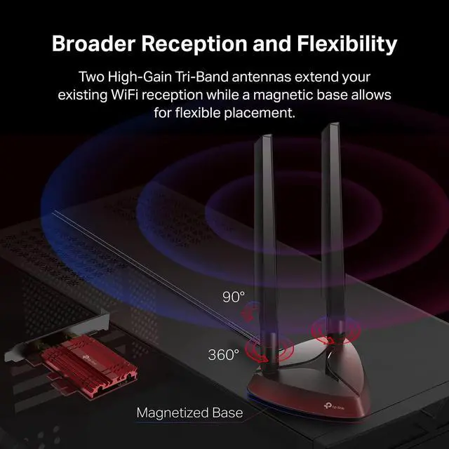 Alt view image 6 of 7 - WiFi 6E Intel AX210 AXE5400 PCIe WiFi Card for PC Archer TXE75E- Tri Band Wireless Adapter for Desktop PC w/Magnetic Base Dual Antenna, Bluetooth 5.3(USB Port), WPA3, MU-MIMO, OFDMA, 802.11ax