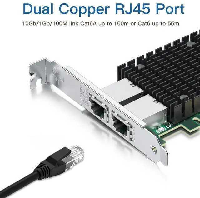 Alt view image 4 of 7 - 10Gb PCI-E Network Card NIC, Dual RJ45 Copper Ports, Compare to Intel X540-T2, with Intel X540-BT2 Chip, PCIe X8, 10Gbase-T Ethernet LAN Adapter Support Windows Server/Windows/Linux/VMware ESX