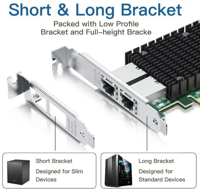 Alt view image 5 of 7 - 10Gb PCI-E Network Card NIC, Dual RJ45 Copper Ports, Compare to Intel X540-T2, with Intel X540-BT2 Chip, PCIe X8, 10Gbase-T Ethernet LAN Adapter Support Windows Server/Windows/Linux/VMware ESX