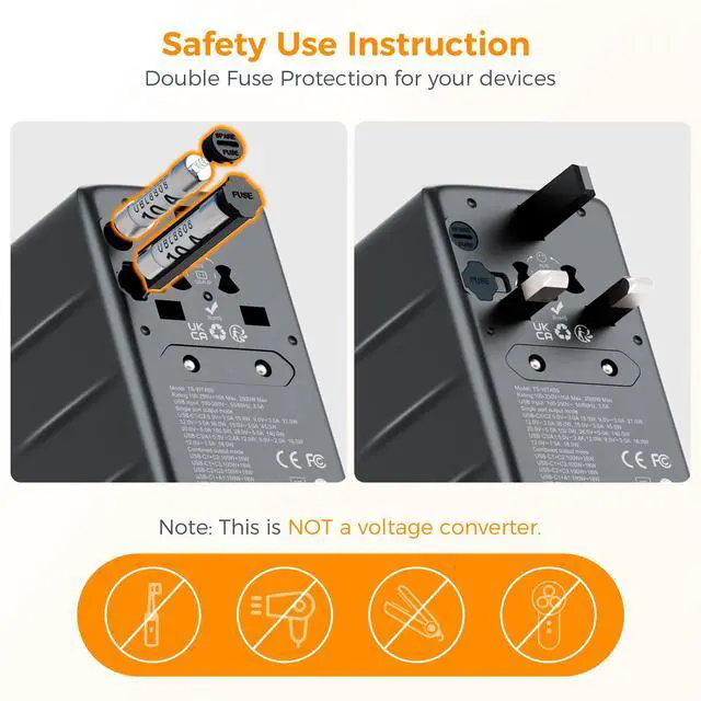 Alt view image 6 of 6 - Universal Travel Adapter, 140W GaN International Plug Adaptor with 3 USB C and 1 USB A Charging Ports, Worldwide Power Outlet for US to Europe UK AUS Ireland(Type C/G/A/I), Black