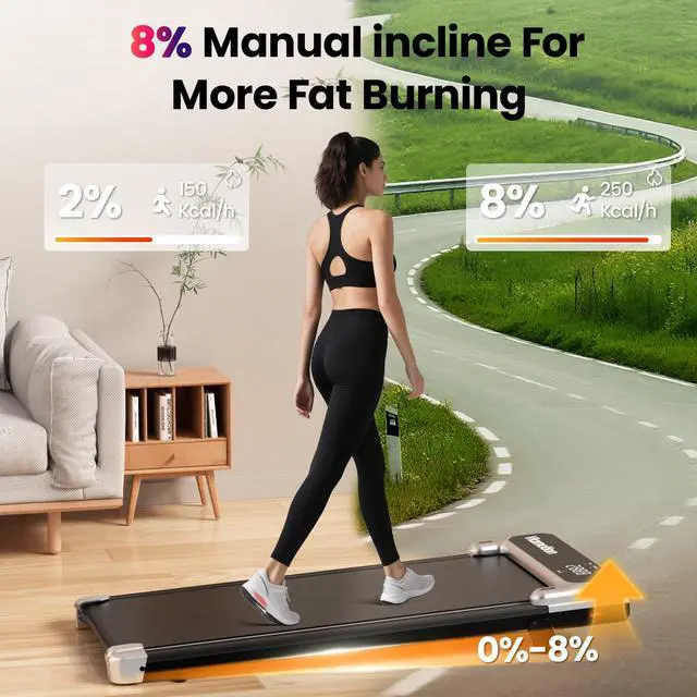 Alt view image 3 of 7 - Walking Pad,Under Desk Treadmill with Incline,2.5HP Low Noise Walking Pad with Remote and LED Display,Portable Walking Pad with 265 lbs Weight Capacity,Under Desk Treadmill Home Office