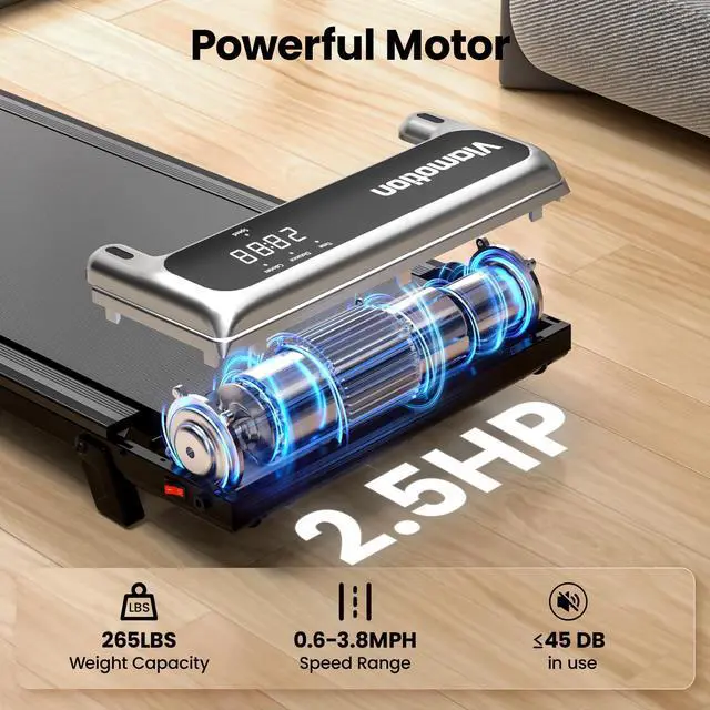 Alt view image 2 of 7 - Walking Pad,Under Desk Treadmill with Incline,2.5HP Low Noise Walking Pad with Remote and LED Display,Portable Walking Pad with 265 lbs Weight Capacity,Under Desk Treadmill Home Office