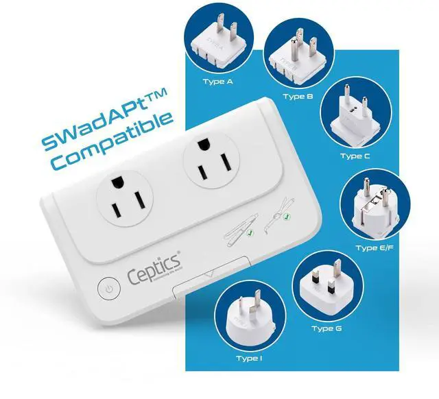 Alt view image 4 of 7 - Travel Voltage Converter -200W Convert 220V to 110V for Curling Iron, Straightener, Charger Step Down World Power Plug - 4 USB PD 18W Fast Charging - SWadApt - Type A, B, C, E/F, G, I Include