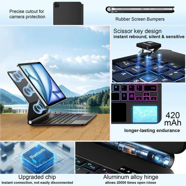 Alt view image 4 of 7 - Keyboard Case for iPad Air 13 inch (M3 2025/M2, 2024),iPad Pro 12.9 inch (3/4/5/6th Gen)Magic-Style Magnetic  Floating Cantilever Stand  Backlit Keyboard Case with Multi-Touch Trackpad