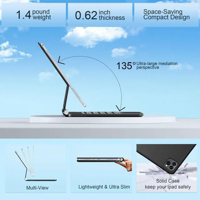 Alt view image 6 of 7 - Keyboard Case for iPad Air 13 inch (M3 2025/M2, 2024),iPad Pro 12.9 inch (3/4/5/6th Gen)Magic-Style Magnetic  Floating Cantilever Stand  Backlit Keyboard Case with Multi-Touch Trackpad