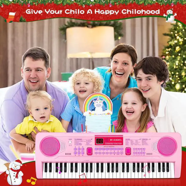 Alt view image 2 of 7 - Kids Keyboard Piano, Portable 61 Keys Keyboard Electronic Digital Piano, Early Learning Educational Musical Piano Toy Keyboard for Beginners with Music Stand, Microphone (Pink)