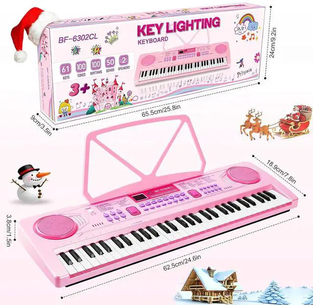 Alt view image 6 of 7 - Kids Keyboard Piano, Portable 61 Keys Keyboard Electronic Digital Piano, Early Learning Educational Musical Piano Toy Keyboard for Beginners with Music Stand, Microphone (Pink)