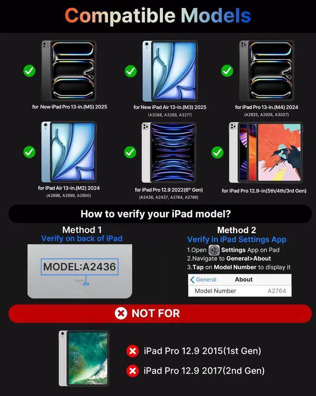 Alt view image 2 of 7 - Touch Case with Keyboard for iPad Pro 13-inch(M5/M4, 2025/2024), iPad Air 13-inch(M3/M2, 2025/2024) & iPad Pro 12.9-inch, Trackpad, 360° Rotatable, 11-Colors Backlit, Space Black
