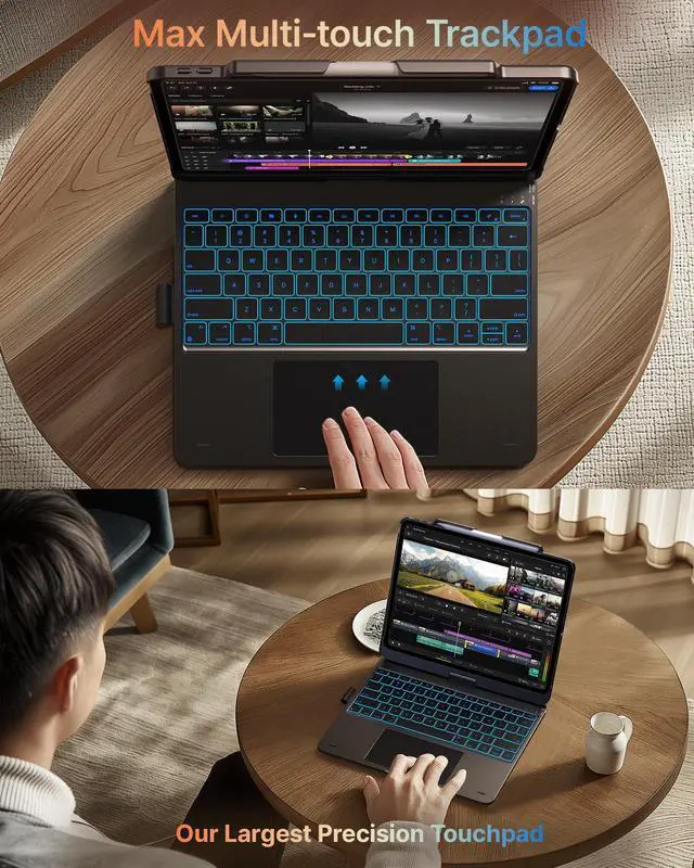 Alt view image 4 of 7 - Touch Case with Keyboard for iPad Pro 13-inch(M5/M4, 2025/2024), iPad Air 13-inch(M3/M2, 2025/2024) & iPad Pro 12.9-inch, Trackpad, 360° Rotatable, 11-Colors Backlit, Space Black