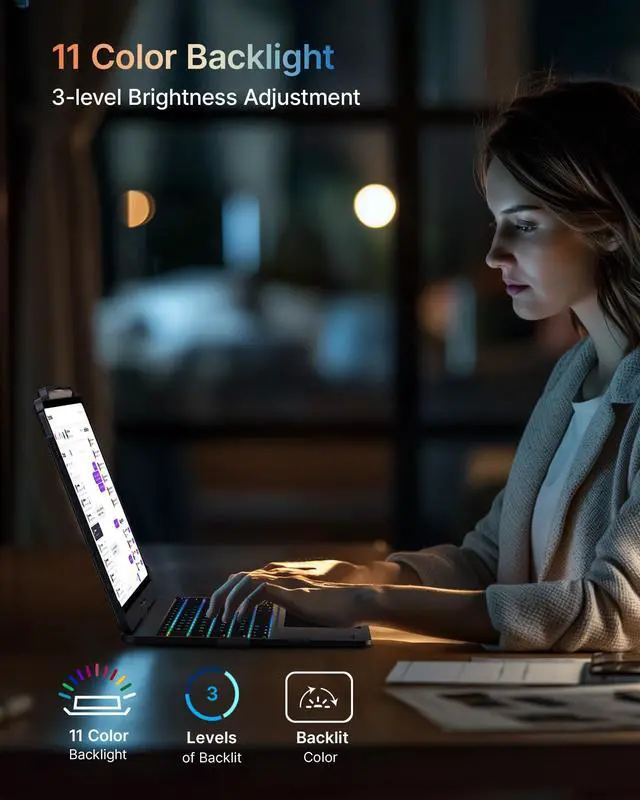 Alt view image 5 of 7 - Touch Case with Keyboard for iPad Pro 13-inch(M5/M4, 2025/2024), iPad Air 13-inch(M3/M2, 2025/2024) & iPad Pro 12.9-inch, Trackpad, 360° Rotatable, 11-Colors Backlit, Space Black