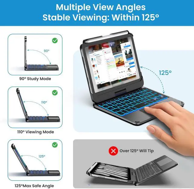 Alt view image 5 of 7 - Keyboard Case for iPad mini 7 (2024) & Mini 6 (2021) - Wireless Case with Keyboard for iPad mini 7th 6th Generation 8.3" - 10 Colors Backlit Keyboard Cover with Trackpad - Black