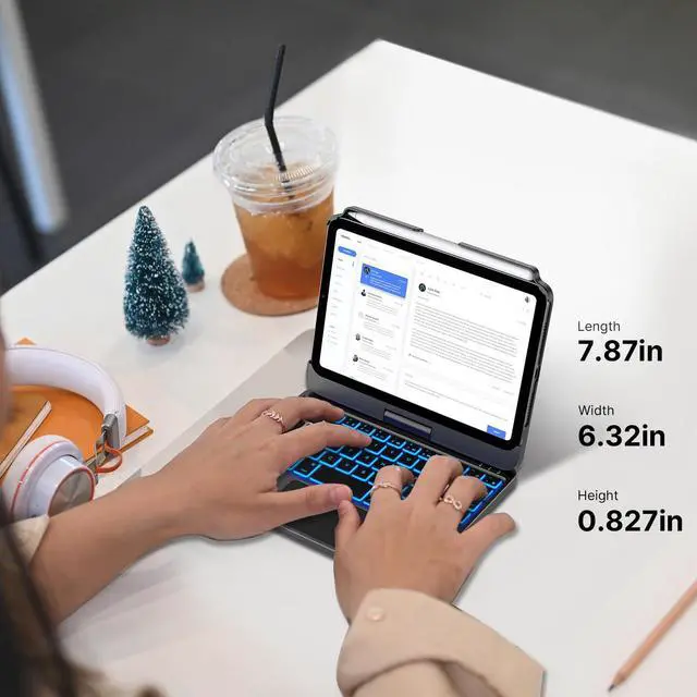 Alt view image 6 of 7 - Keyboard Case for iPad mini 7 (2024) & Mini 6 (2021) - Wireless Case with Keyboard for iPad mini 7th 6th Generation 8.3" - 10 Colors Backlit Keyboard Cover with Trackpad - Black